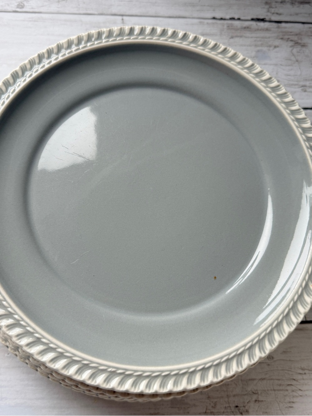 Harkerware Neutral Gray Stoneware Dinner Plate with Cream Rope Rim 7 available